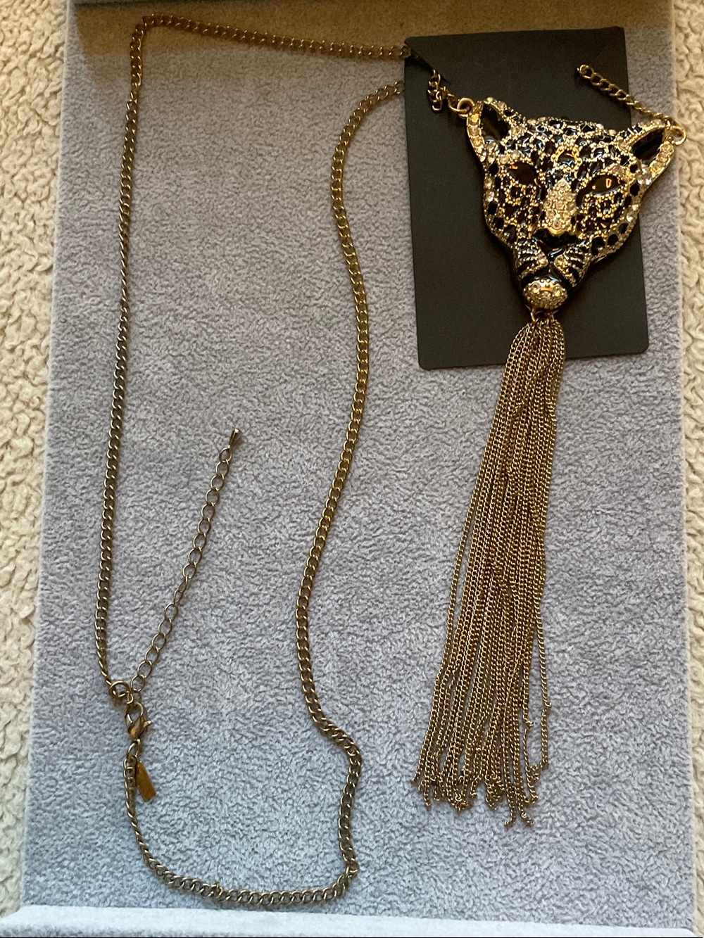 Gold Leopard Pendant Long Tassel Necklace - Women Jewelry